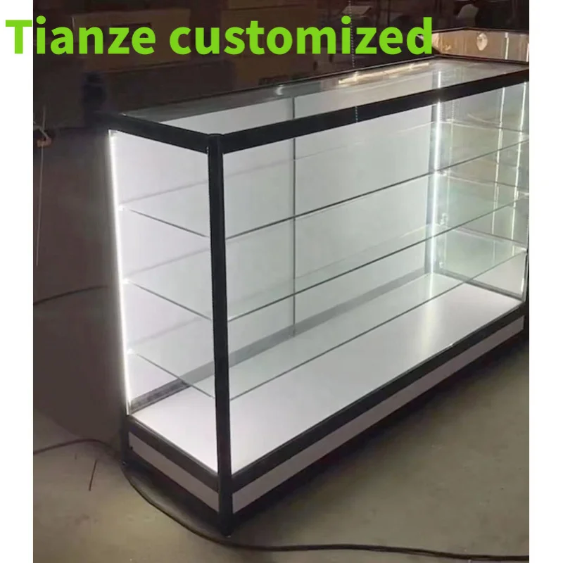 

(Customized) retail and shop display showcase tempered glass smoke shop showcase with light