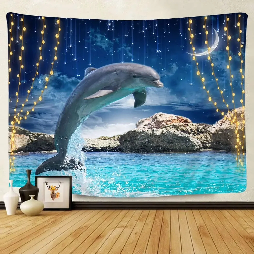 Ocean Dolphin Tapestry Wall Hanging Funny Sea Life Tapestry Wall Hanging Bedroom Whales Dolphin Wall Tapestry Living Room Decor