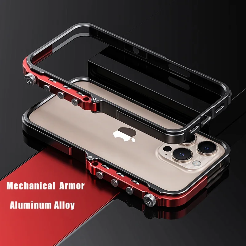 

Luxury Aluminum Alloy Armor Frame Phone Case For iPhone 13 14 15 16Pro Max Plus Mechanical Metal 360°Bumper Shockproof Cover