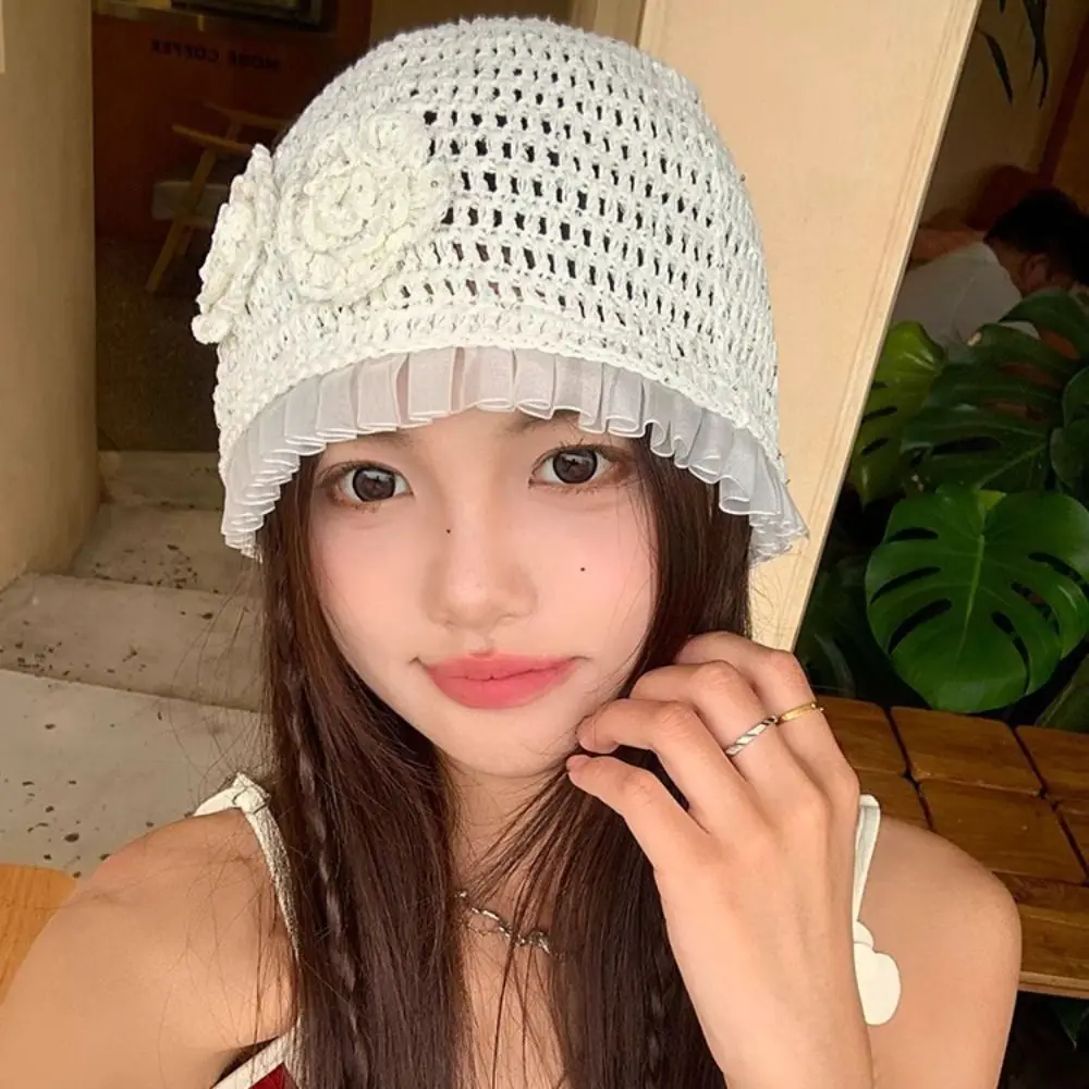 عادية اليدوية زهرة كروشيه قبعة بريق بلينغ بلينغ الترتر محبوك قبعة رقيقة الكورية نسج قبعة الملابس والاكسسوارات