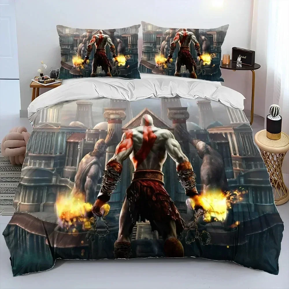Luxury New 3D Print Game God of War Kratos Bedding Set Duvet Cover Bed Set Quilt Cover Pillowcase Queen Size Adult Bedding Set