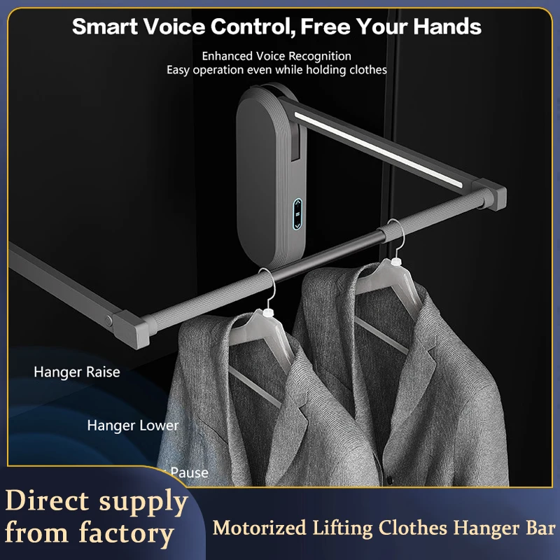 Voice Controlled Smart Electric Drop Down Telescopic Hanger For Wardrobe With Remote Lift And Buffer Damping System Plus 291