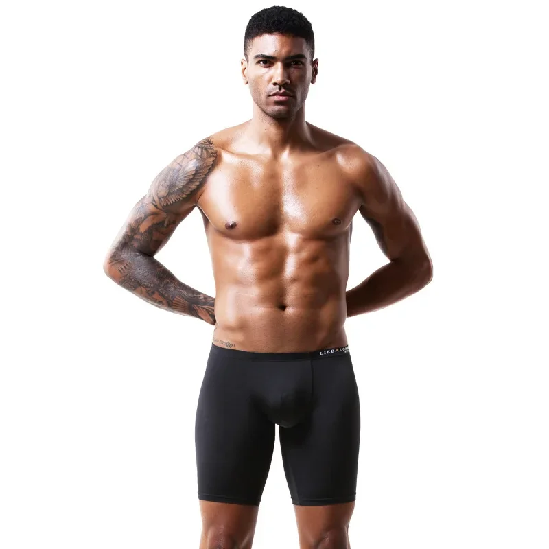 Fashion Panties Men Underwear Seamless Ice Silk Sports Underwear Breathable Long Leg Boxer Shorts Male Sexy Quick Dry Pants