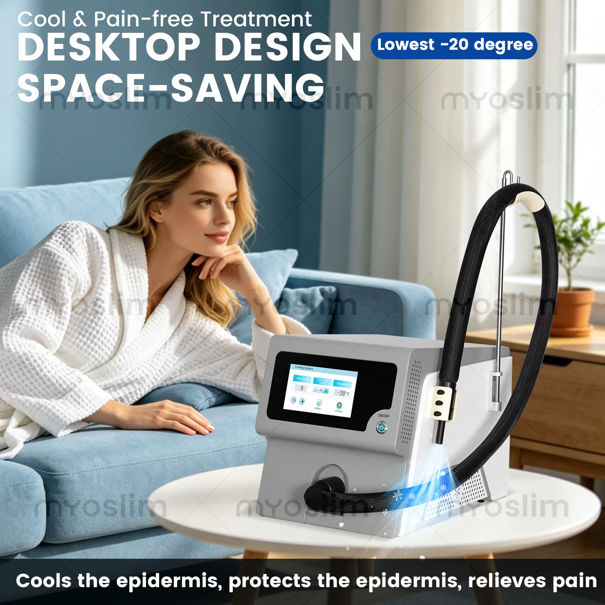 Cold Air Skin Cooling Machine, Professional Skin Air Cooler System for /IPL/808 Hair Removal Pain Relief Auxiliary Device