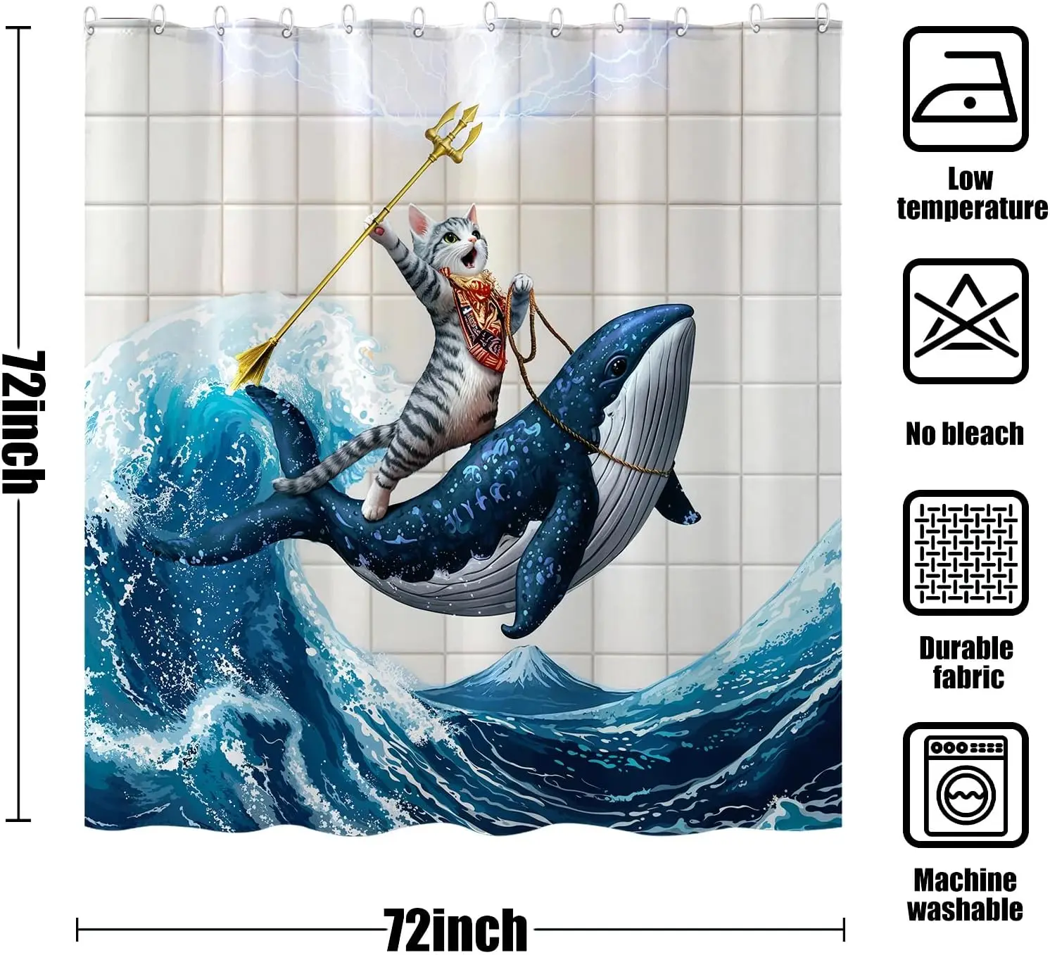 ستارة دش القط المحيط مضحك الحوت دش الستائر للحمام متعة دش الستار مجموعة مع 12 السنانير Wha