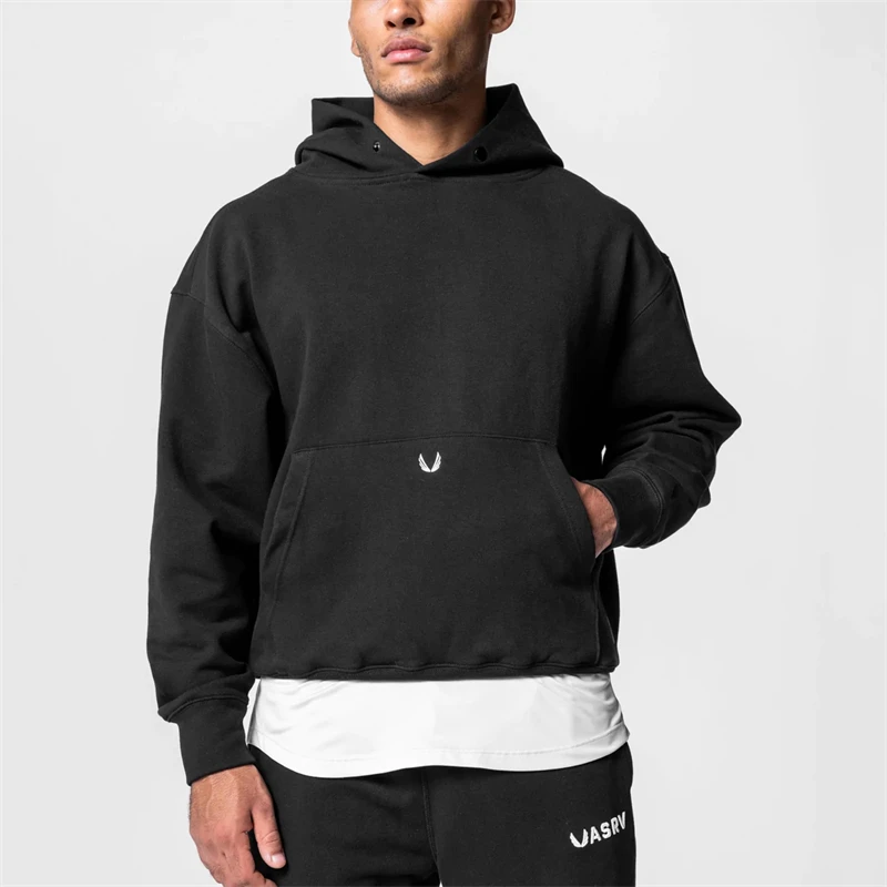 2022 Autumn Winter New High Quality Jogger Pullovers Hooded Hoodies Men Thick Fabric Solid Basic Cotton Sweatshirts 5 Color