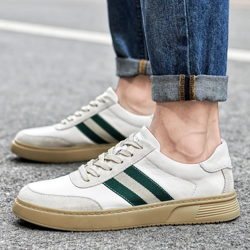 

Новая мужская обувь, повседневная обувь из коровьей кожи, спортивная обувь в полоску для отдыха, молодежные кроссовки без шнуровки