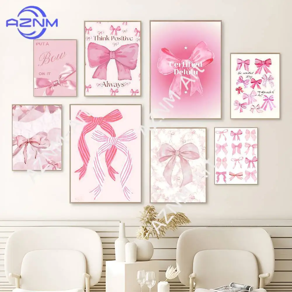 Cartoon Pink Bowknot DIY Sticky Poster Waterproof Paper Sticker Coffee House Bar Home Decor
