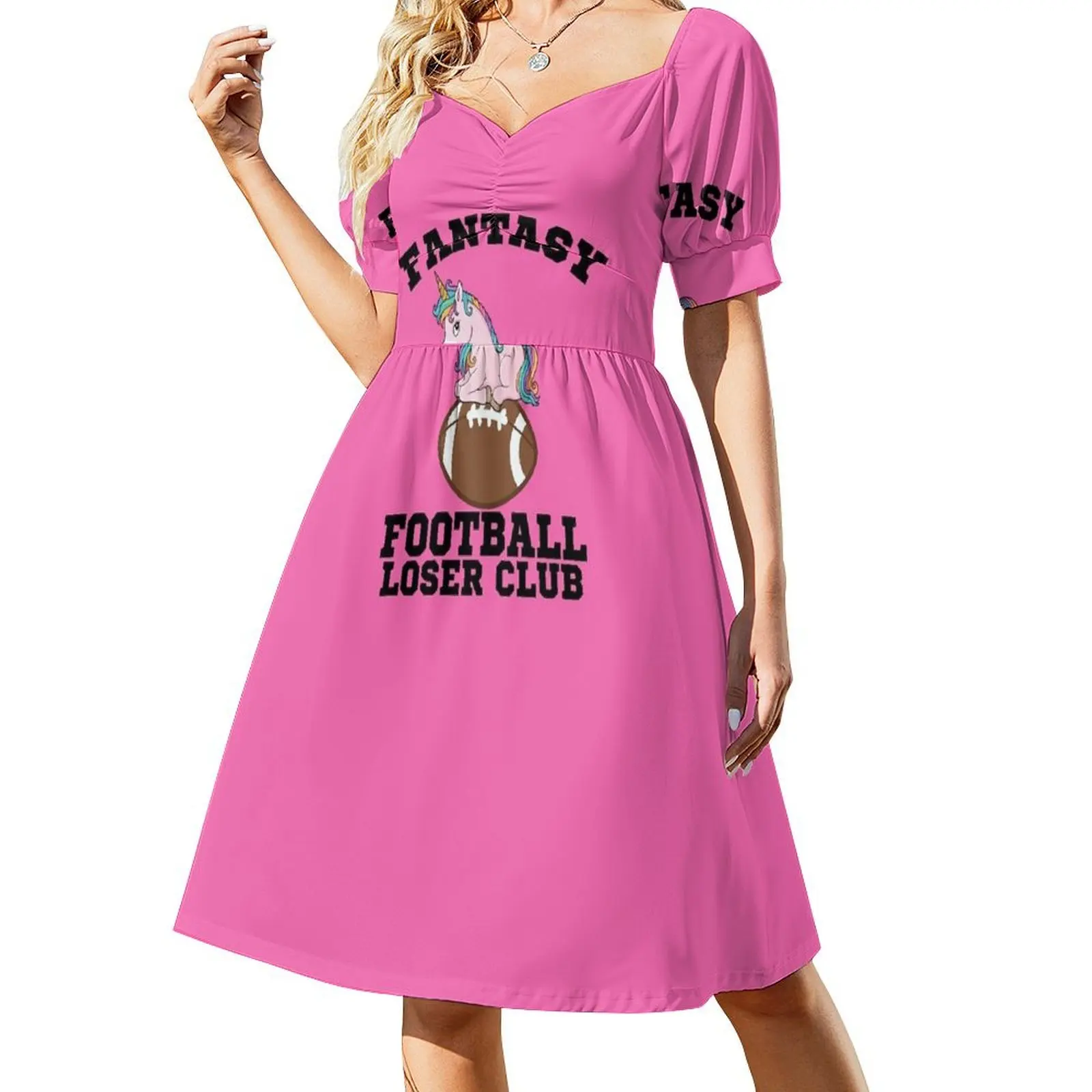 Fantasy Football Loser Club Unicorn on Football (Pink)- Fantasy Football League (FFL) Short Sleeved Dress prom clothes Dress