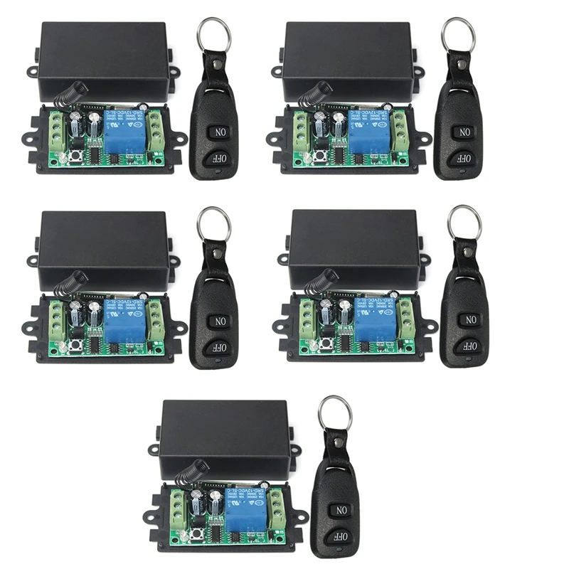 

5X Dc 12V 10A 1Ch Wireless Remote Control Switch System Receiver Transmitter 2 Buttons Waterproof Remote 433Mhz