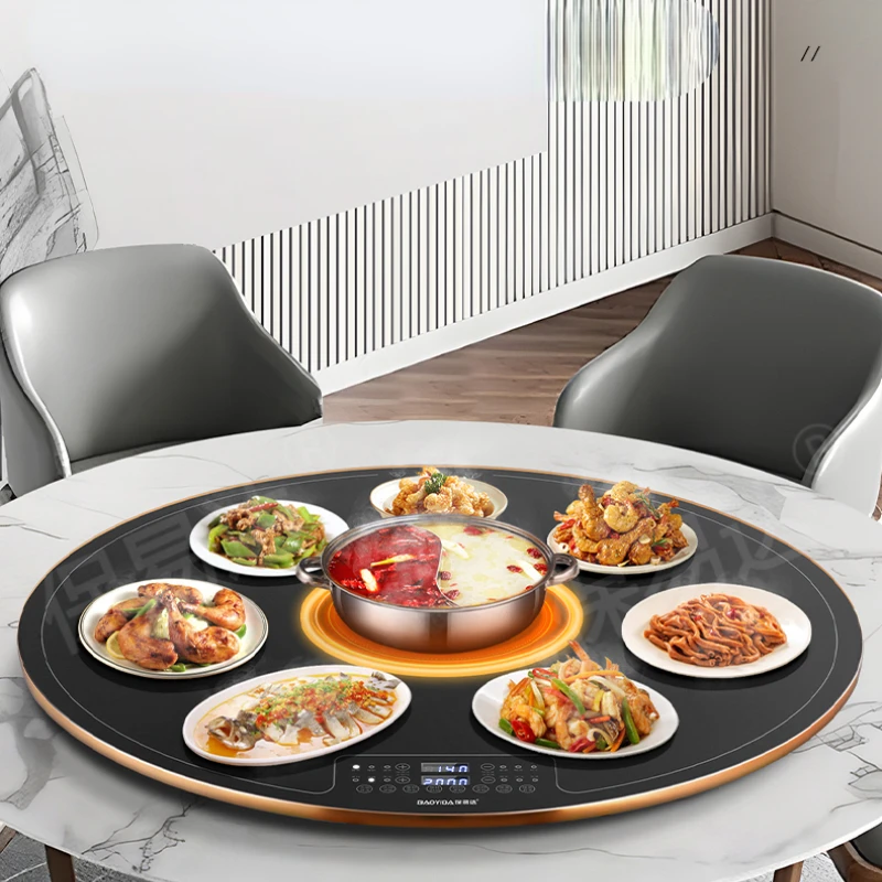 round Automatic Rotating Plate Heating Food Insulation Board Heating up Appliance Hot Pot Dishes Warming Plate Dining Table
