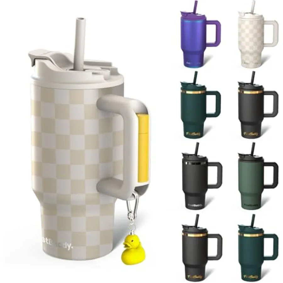

Thicc Buddy - 16 oz Stainless Steel Vacuum Insulated Tumbler with Lid and Straw for Water - Travel Mug Cupholder Friendly - Gif