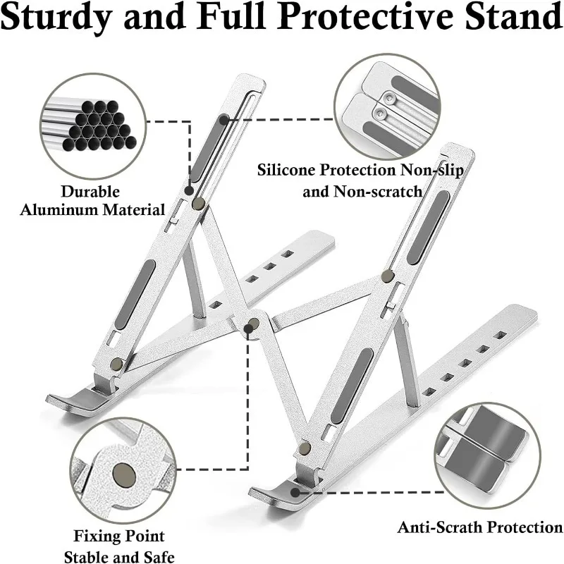 حامل كمبيوتر محمول قابل للتعديل، مناسب لأجهزة الكمبيوتر المحمولة والأجهزة اللوحية مقاس 10-15.6 بوصة، حامل مكتبي مريح قابل للطي مع تصميم تهوية