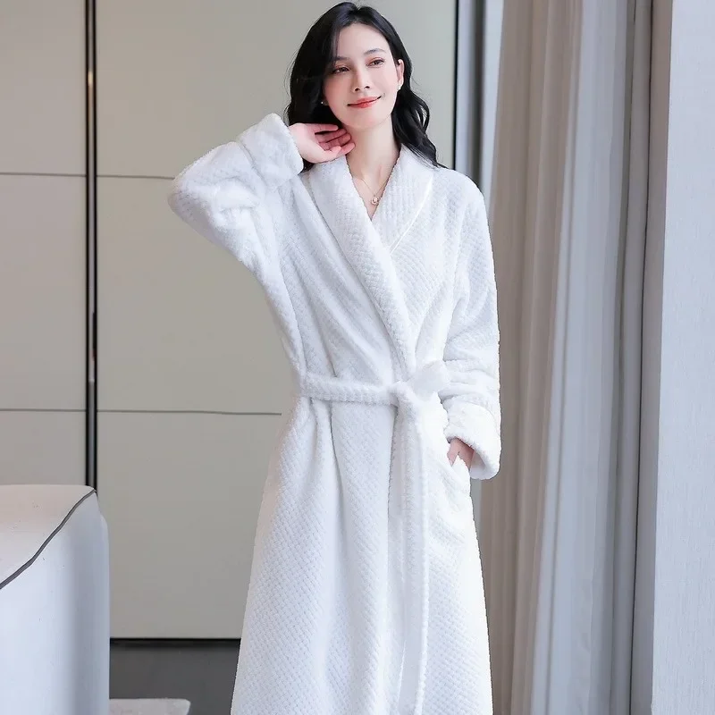 

Ladies' light luxury bathrobe, flannel pajamas, hotel beauty salon, plus size nightgown, thick autumn and winter morning gown