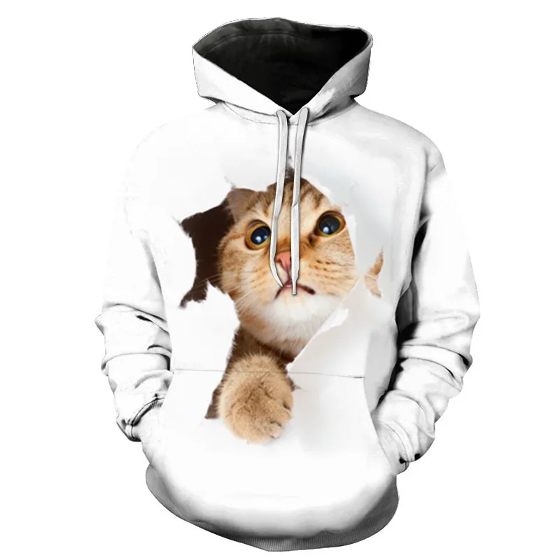 3d Pet Cat Print Hoodie Men\'s And Women\'s Children\'s Sweatshirt Harajuku Hated Autumn Cute Animal White Street Dress Pullover