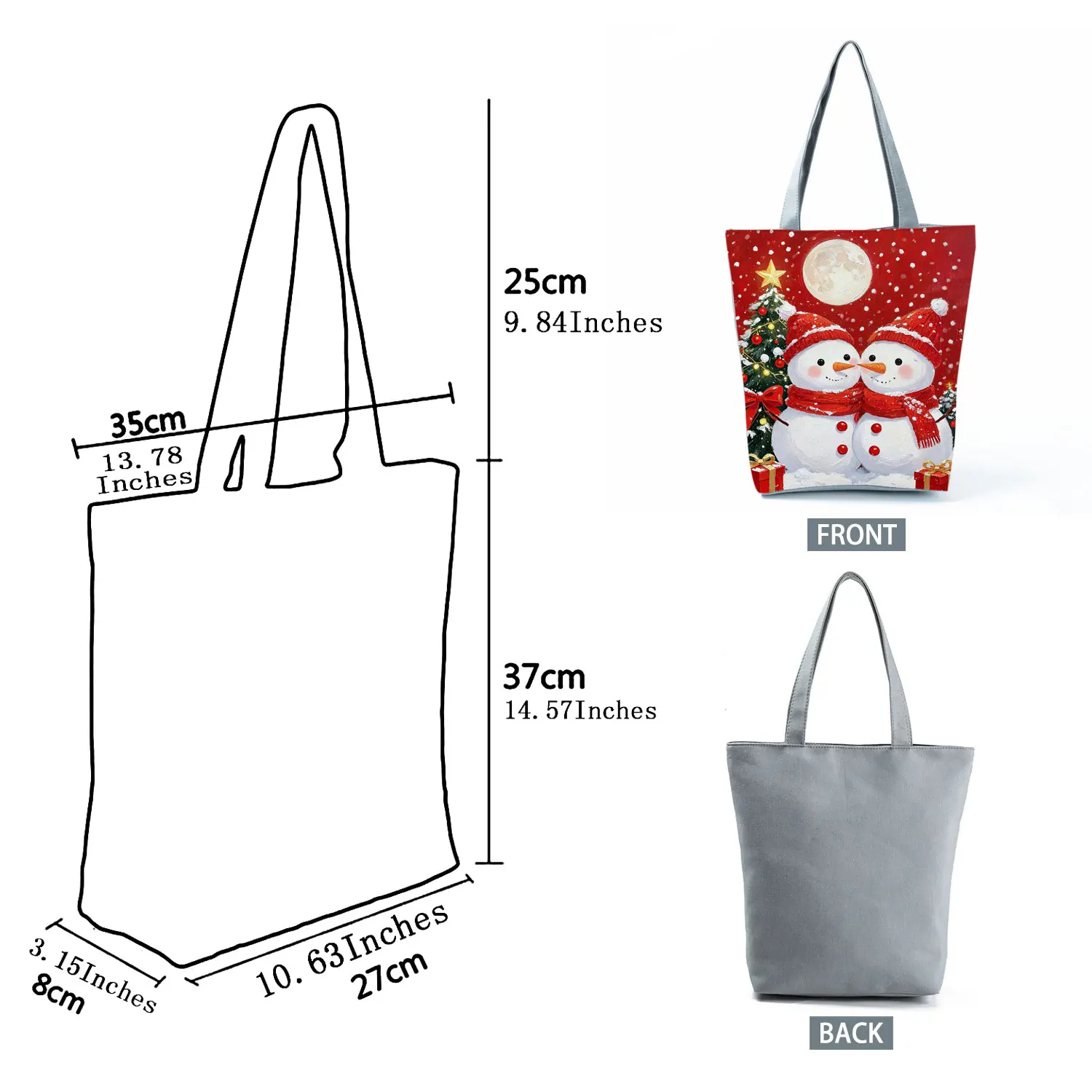Christmas Snowman Romance Couple Printed Women Handbags High Capacity Shoulder Bag Eco Reusable Shopper Bag Outdoor Beach Tote