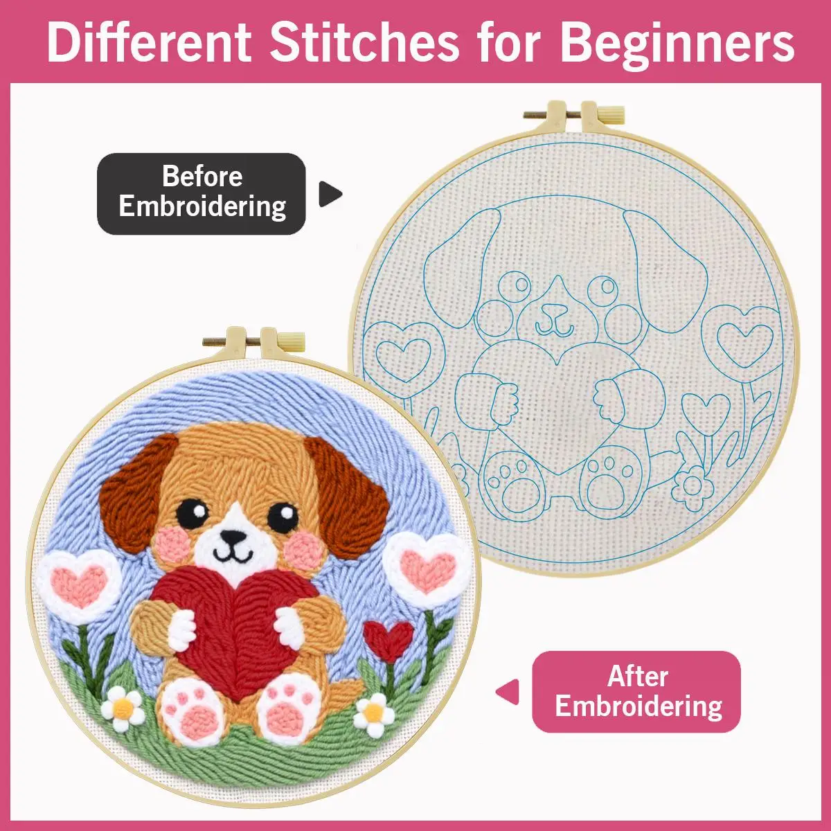 20X20CM/7,87 Zoll Hund Punch Needle Stickerei-Set Kit Stickerei Gestrickte Stickerei DIY Handgemachtes Geschenk Nähkunst – Detail 4