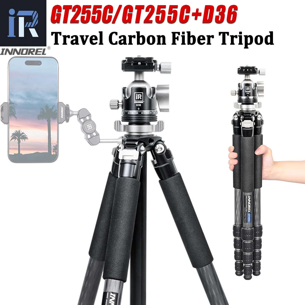 

INNOREL GT255C Carbon Fiber Tripod Camera Tripod Professional Compact Portable Stand with Special-Shaped Center Column Load 15kg