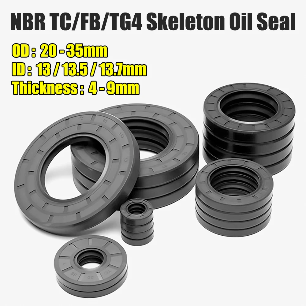 Black NBR TC/FB/TG4 Skeleton Oil Seal OD 20-35mm Thickness 4-9mm Nitrile Butadiene Rubber Gasket Sealing Rings ID 13/13.5/13.7mm