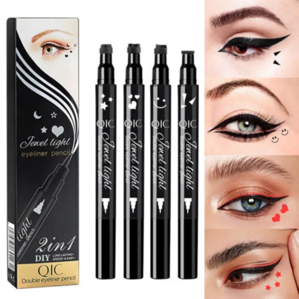 2PCS Waterproof Winged Eyeliner Stamp Double Head Star Eye Liner Pencil Flower Heart Liquid Eye Pen Makeup Cosmetics