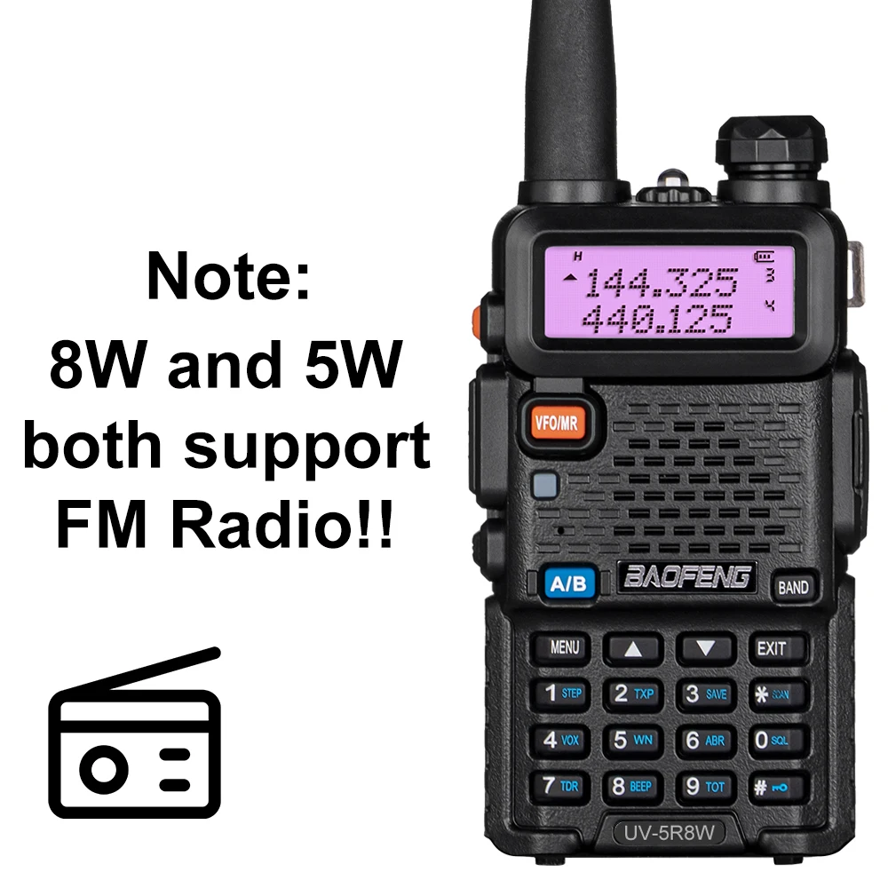 Baofeng sem fio Walkie Talkie, Portátil Ham Rádio CB, Dual Band VHF UHF FM Transceiver, Rádio em dois sentidos, UV 5R, 8W, 1 2Pcs