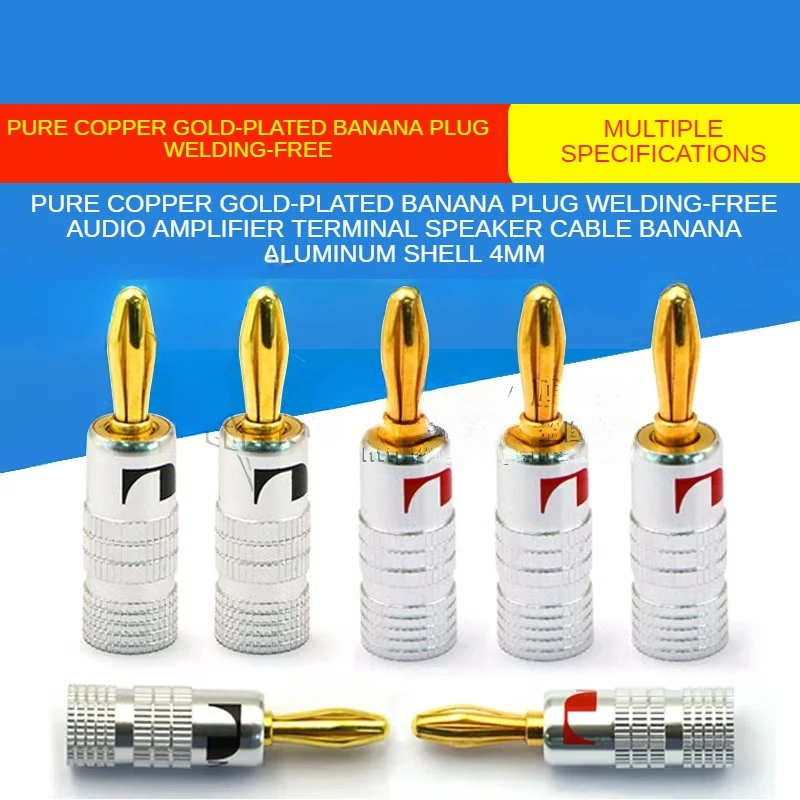 Pure Copper Gold-plated Banana Plug Welding-free Audio Amplifier Terminal Speaker Cable Banana Aluminum Shell 4mm