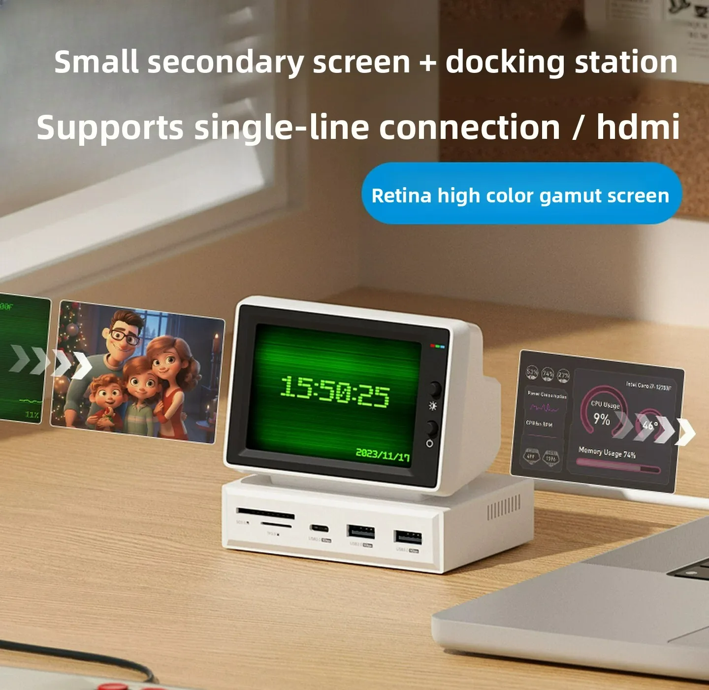 Mini PC Secondary Screen Desktop Docking Station AIDA64 Monitor Temp Display