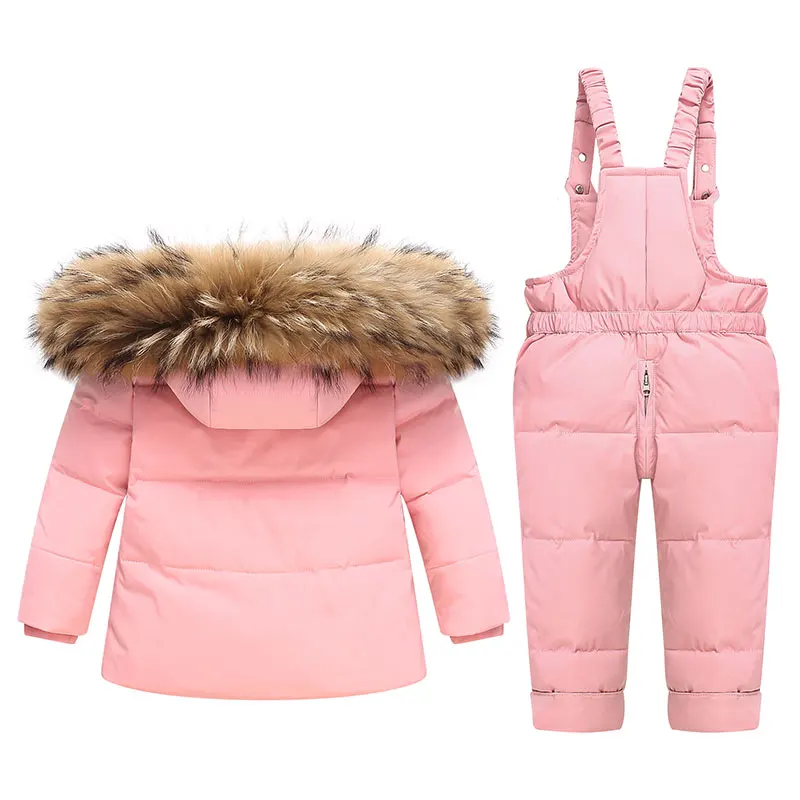 OLEKID 2026 Winter Children Girl Overalls Real Raccoon Fur Down Jacket For Girl Baby Girl Jumpsuit Kids Girl Outerwear Coat