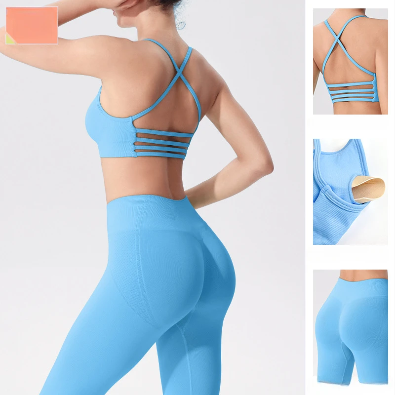 Seamless 2pcs Yoga Crop Bra and Leggings Sports Suit Tracksuit Women Underwear Fitness Gym Workout Set Sportswear Active Wear