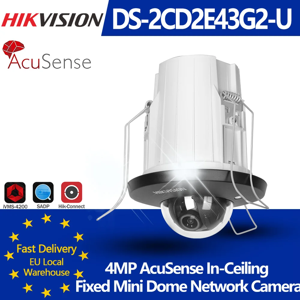 HIKVISION DS-2CD2E43G2-U 4MP AcuSense In-Ceiling Fixed Mini Dome Netzwerkkamera mit integriertem Mikrofon für Überwachung