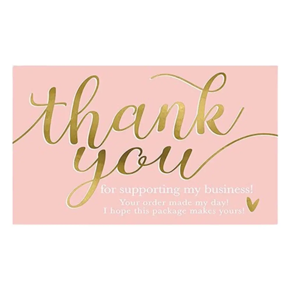 50Pcs Pink Thank You Greeting Cards Sincere Gold Foil Design Business Gratitude Cards Personal Message Small