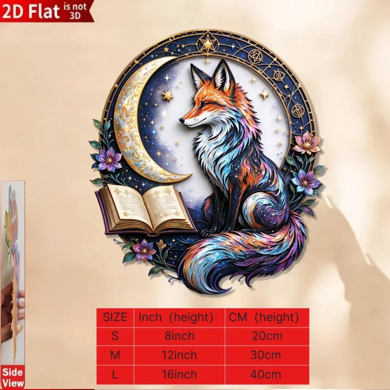 CIFBUY 1pc 2D Flat Vintage Fox Moon Metal Wall Decor, Distressed Painted Wall Art for Entryway Bar Garden Yard Bedroom