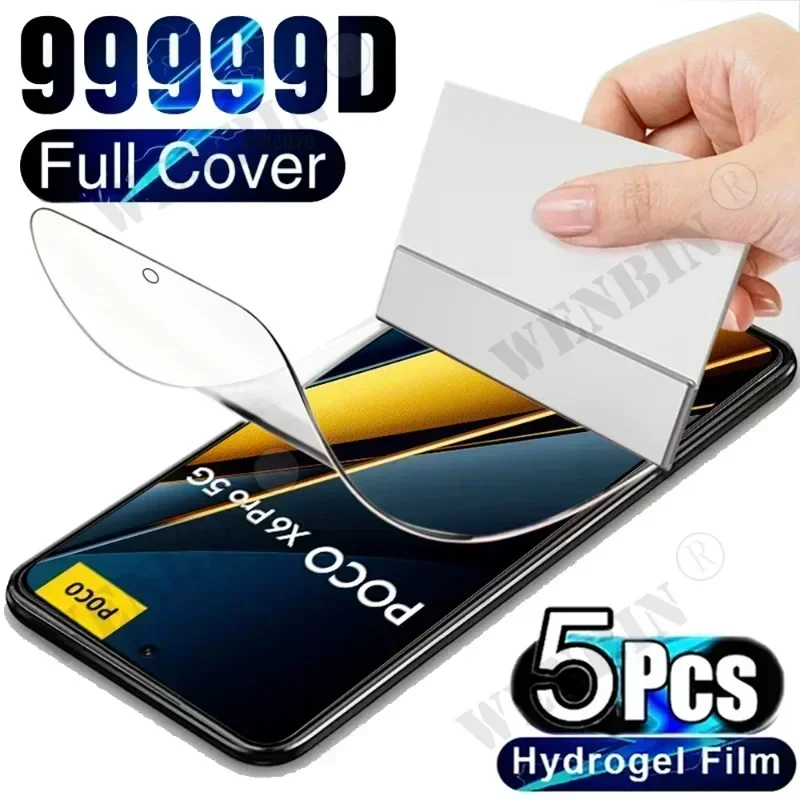 5 Pcs Hydrogel Film For Xiaomi Redmi Note 13 12 11 Pro Plus Poco X6 X5 Pro Xiaomi 14 13T 12T 11T Pro Full Cover Screen Protector