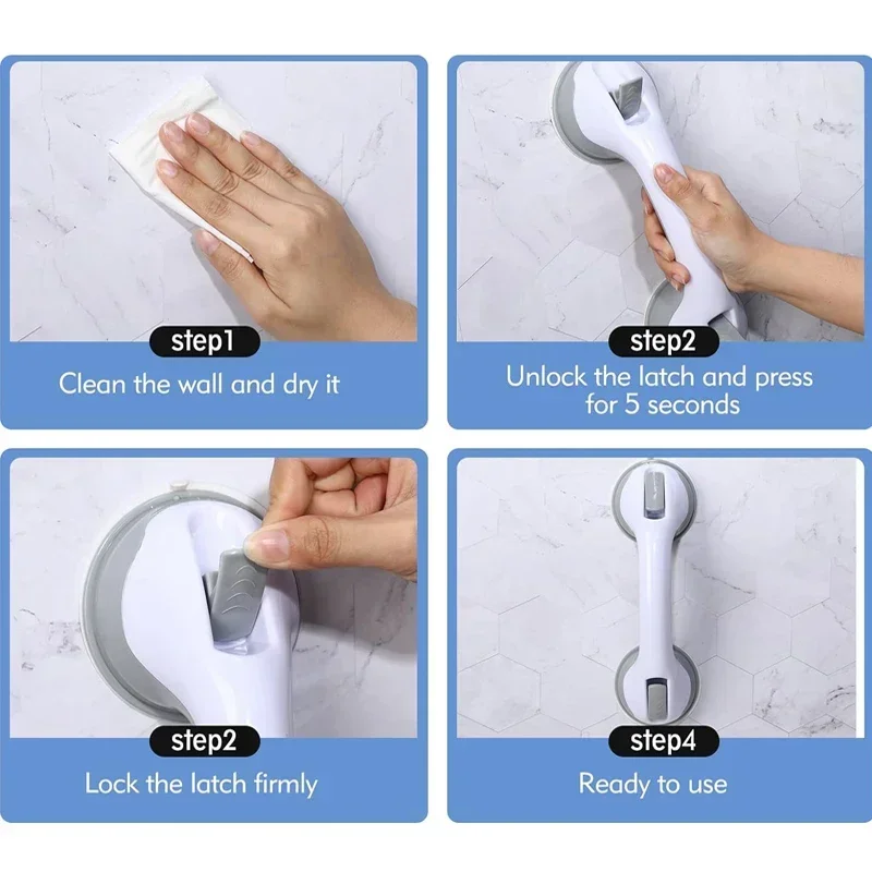 Shower safety handle double lock safety vacuum disc type anti-slip grip suitable for bathroom wall bathtub bathroom tile glass