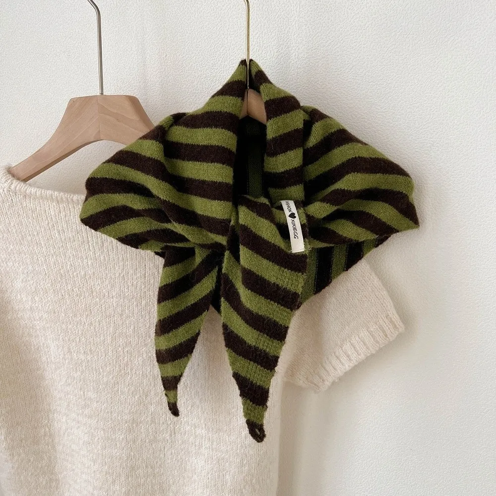 Sweet Solid Color Knitted Triangle Scarf Wool Striped False Collar Neck Wraps Neck Guard Cross Neckerchief Girl