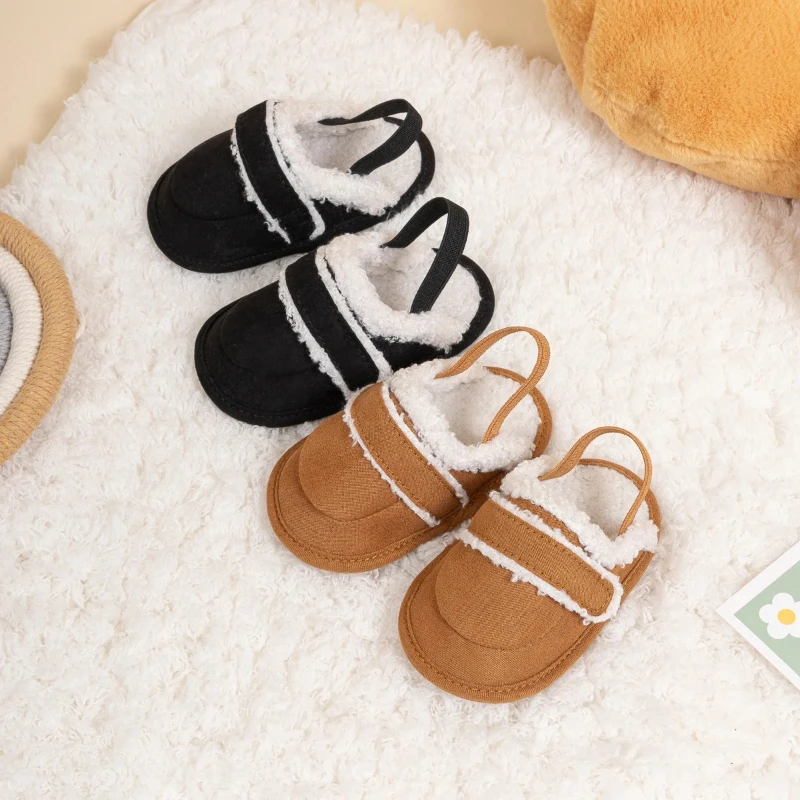 

Newborn Baby Warm Indoor Slippers Winter Fashion Versatile Plush Edge Toddler First Walkers Soft Anti-slip Flat Sole Kids Shoes