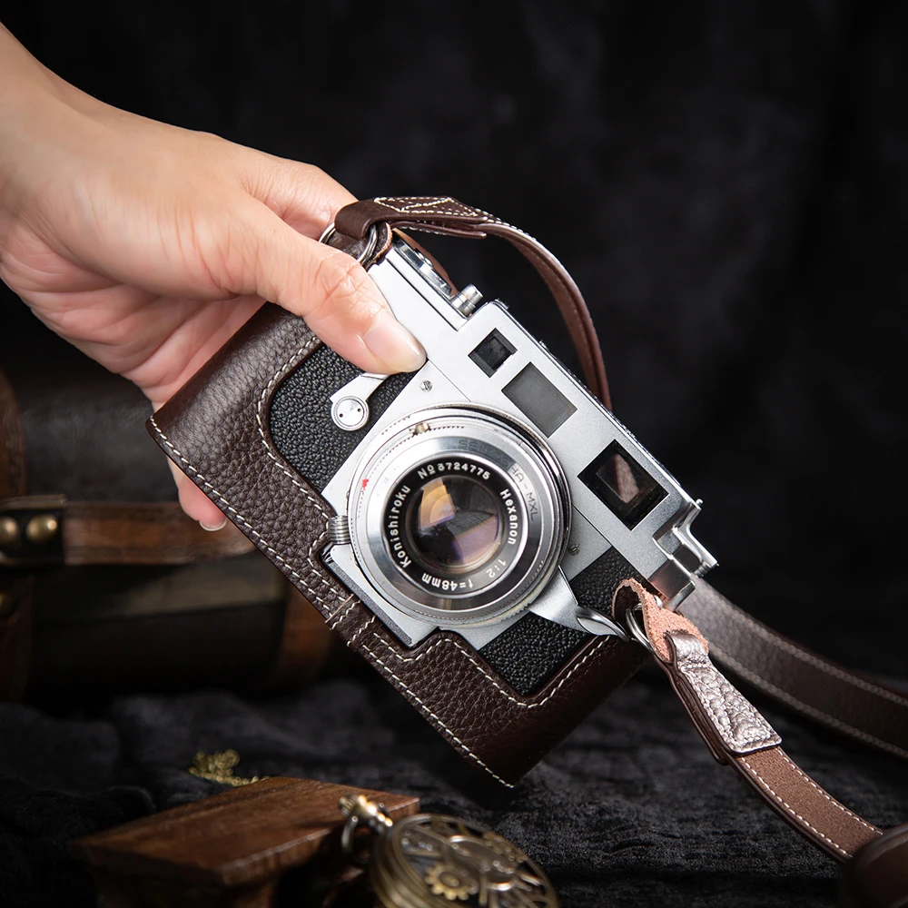 Capa protetora para konica iiia, bolsa de couro para câmera iiia, bolsa de couro genuíno, meia capa, acessórios de fotografia