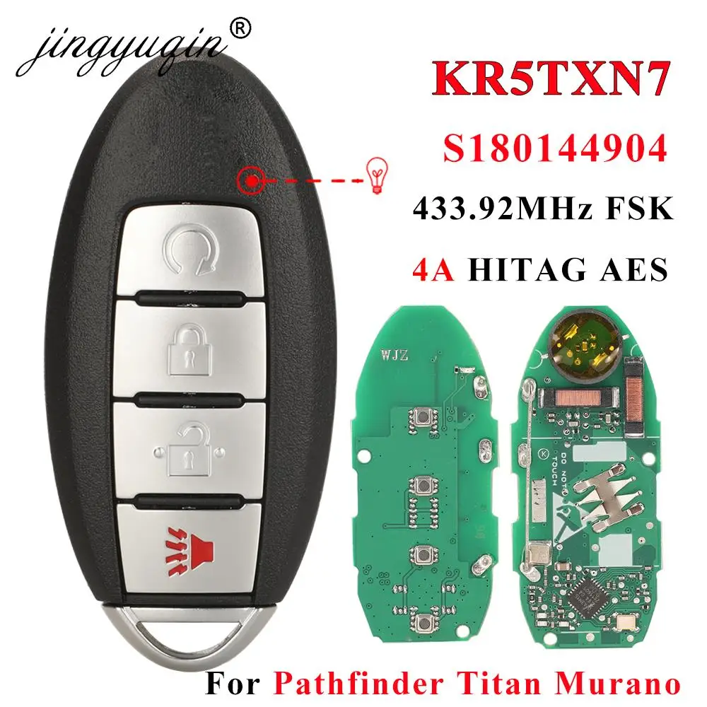 jingyuqin S180144904 KR5TXN7 Proximity Smart Key Fob 433MHz 4A for Nissan Pathfinder Titan Murano 2019 2020 2021 Remote Keyless