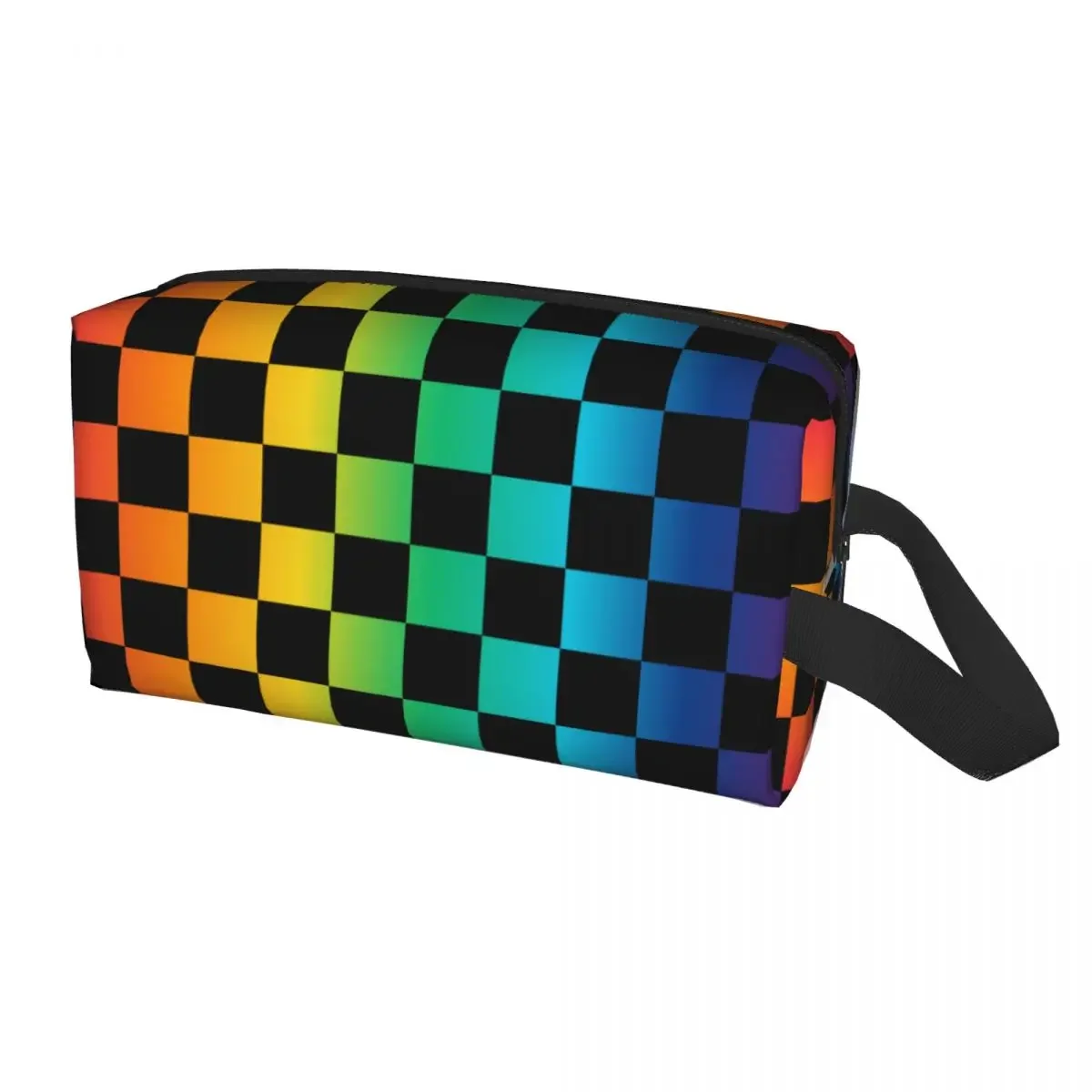 Custom Black And Rainbow Squares Pattern Checkered Flag Makeup Bag Women Travel Cosmetic Organizer Fashion Storage Toiletry Bags