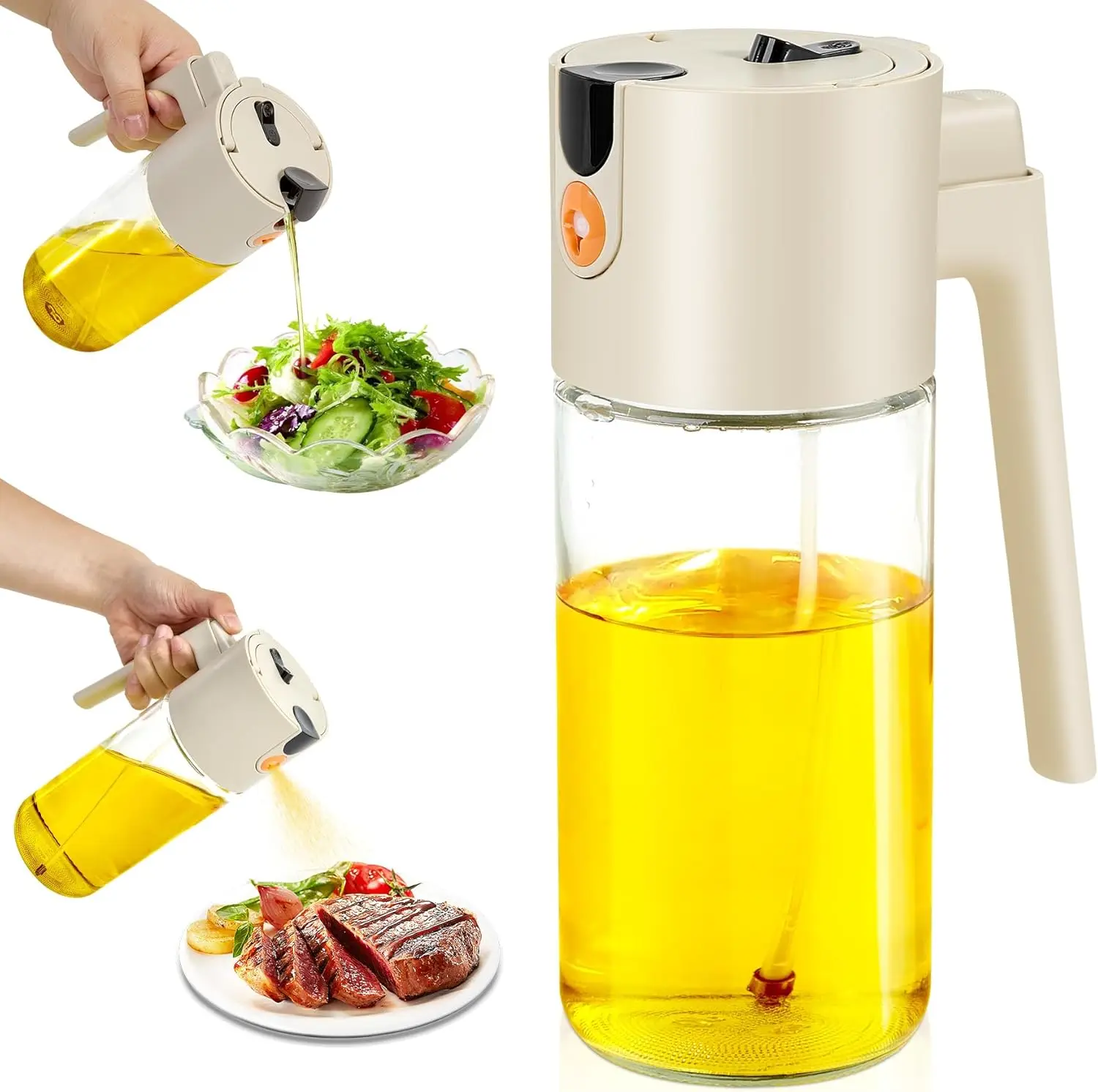 

Oil Sprayer for Cooking & Olive Oil Dispenser Bottle, 600ml/21oz Glass Oil Mister with Even Spray & Adjustable Portion C