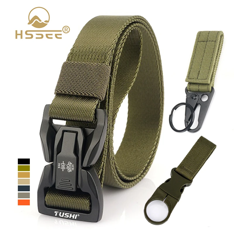 HSSEE New 25mm Thin Belt Alloy Quick Release Buckle Military Tactical Belt Soft Nylon Universal Techwear Hip Hop Girdles Male