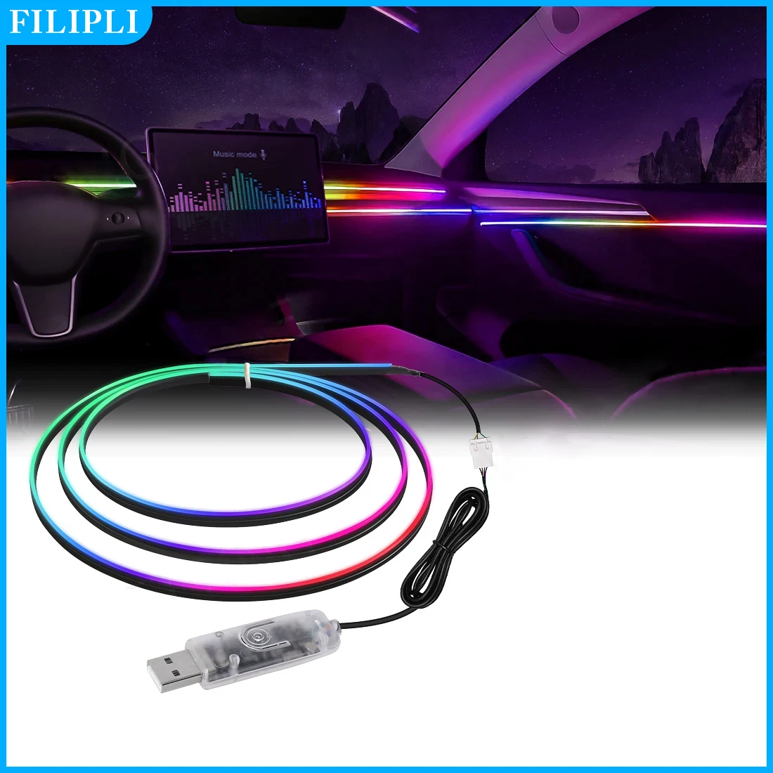 Vgetting Car Ambient Light 30 60 Seconds Module For Tesla Model 3 Y S X Glove Box USB Expansion Dock Symphony Atmosphere Lamp