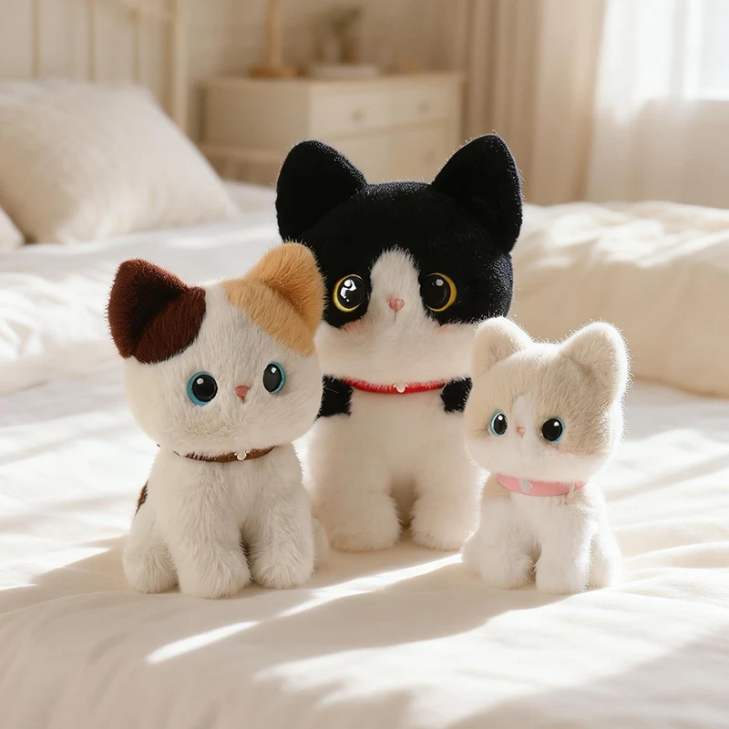 Cute Sitting Pose Kitten Plush Toys Soft Fluffy Cartoon Pet Cat Doll Lovely Office Desktop Decor Funny Gift To Family