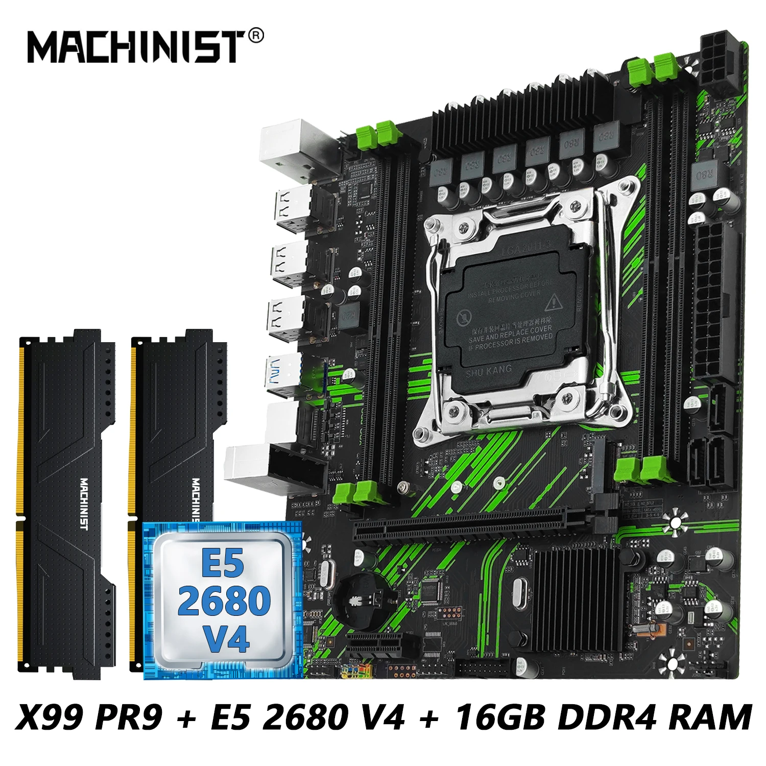 

MACHINIST X99 PR9 Motherboard Kit set LGA 2011-3 Intel Xeon E5 2680 V4 CPU And DDR4 16GB(2*8G) RAM Optional combo usb3.0 NVME