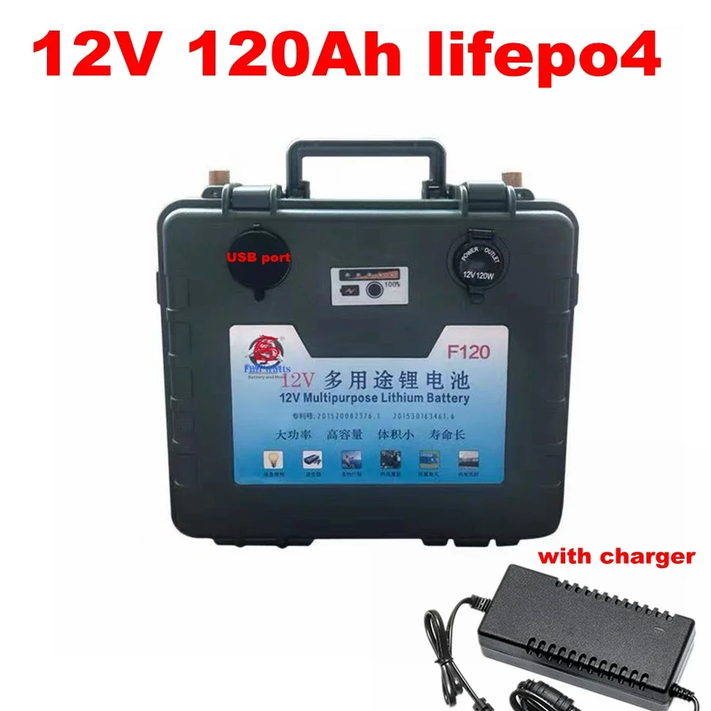 

waterproof 12V 120Ah lifepo4 battery bateria with BMS for Electric Vacuum Cleaner scooter solar energy UPS LED +10A Charegr