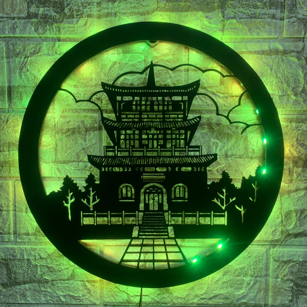 ZK50 Chinese Style Ancient Building LED Wall Lamp Home Decoration Background Wall Atmosphere Light USB Remote Control Pendant