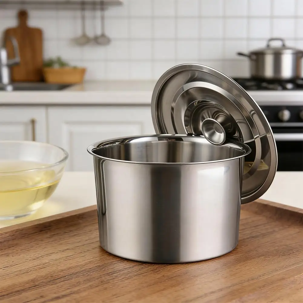 Oil Storage Container Cooking Oil Pot Stainless Steel Oil Tank with Leak-proof Lid Diameter Frying Container Grease Storage Pot