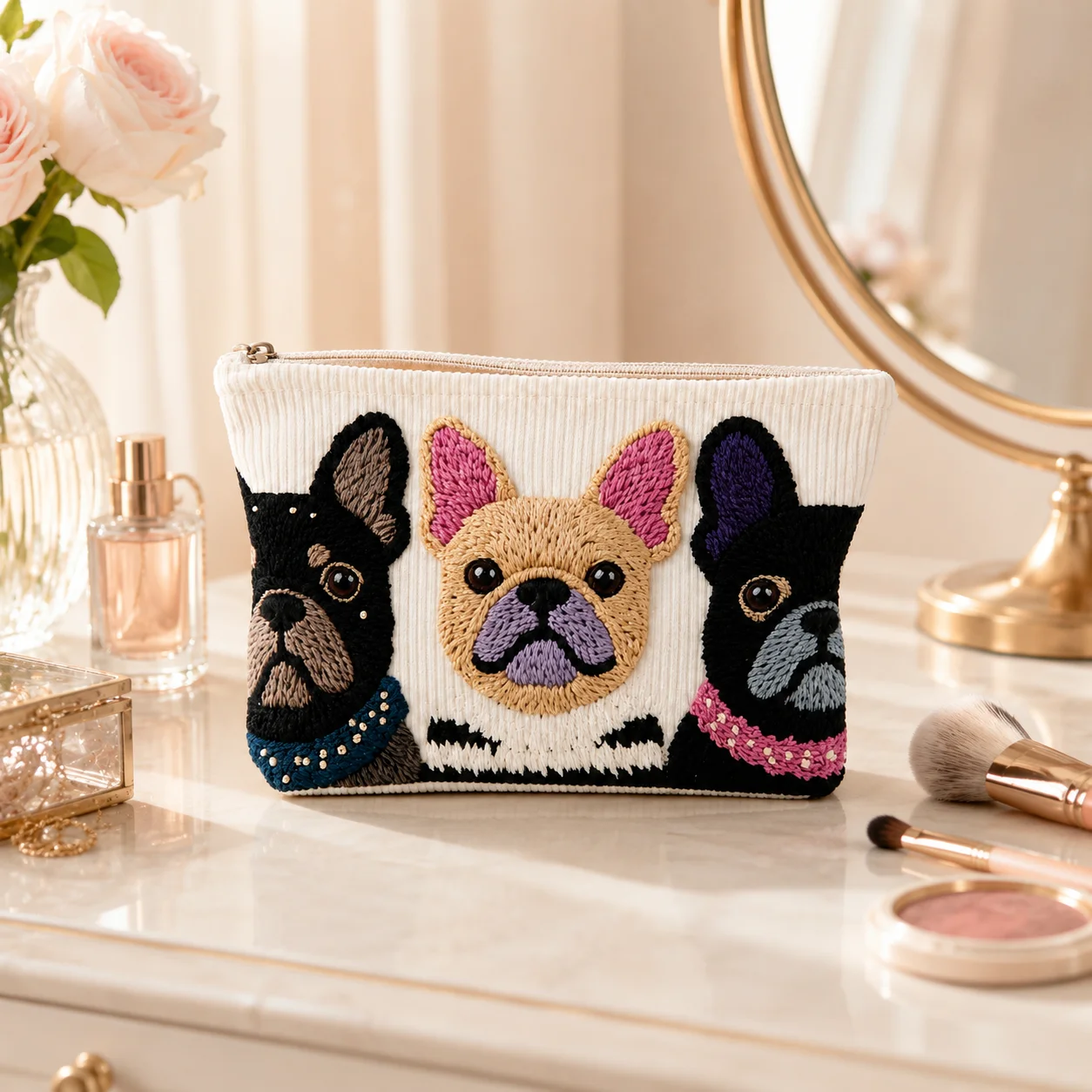Embroidered French Bulldog Cos - đánh giá và giá Travel Accessories Toiletry Bag