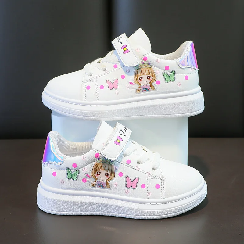 Spring Autumn Children Sports Shoe Cartoon Print Soft Sole Sneaker Kid Student White Canvas Shoes Girl Running Casual Skate Shoe