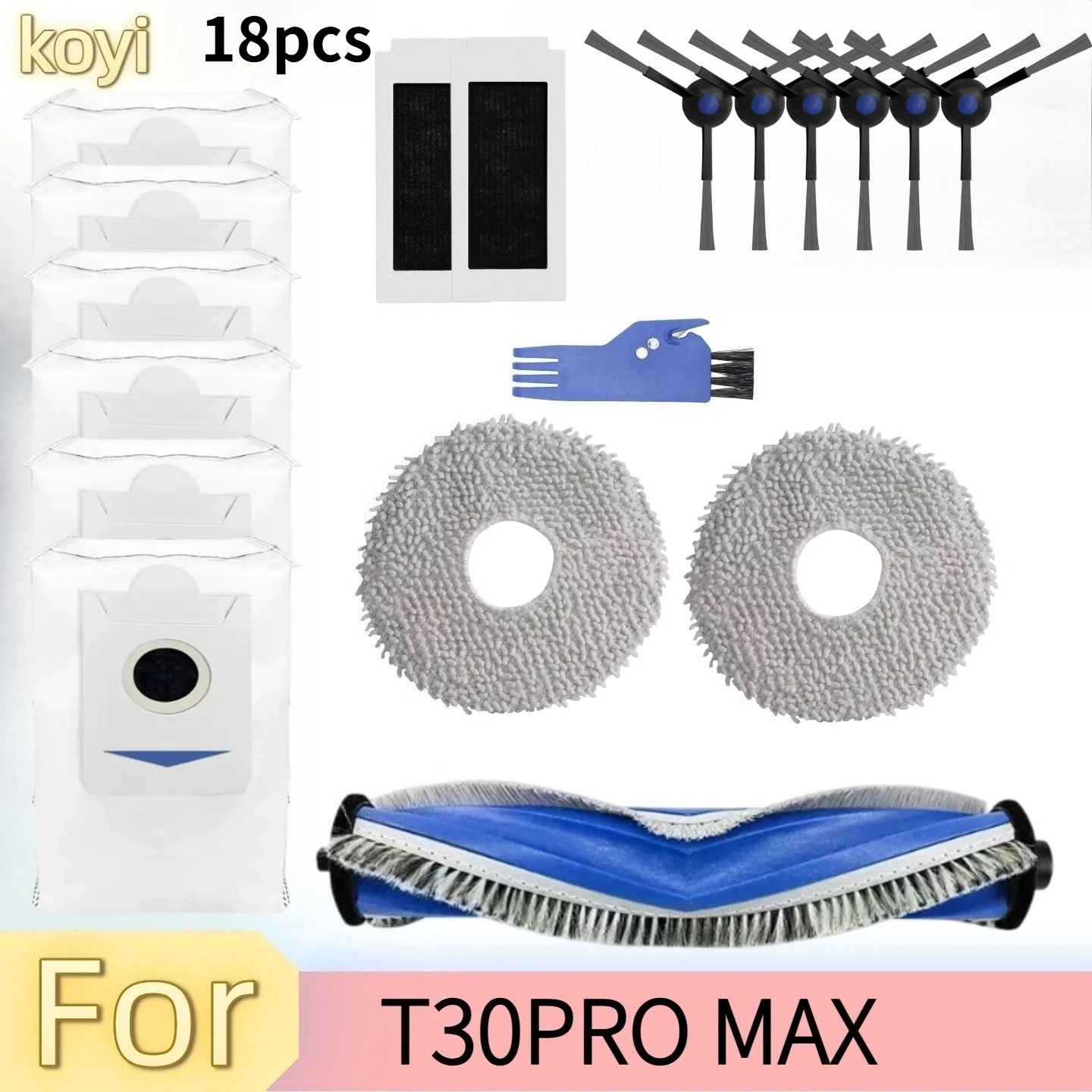 

Accessories for ECOVACS DEEBOT T30S/ T30S COMBO/ T30S AI Robot Vacuum, Replacement Parts Main Brush, Side Brush, Filter, Mop Pad